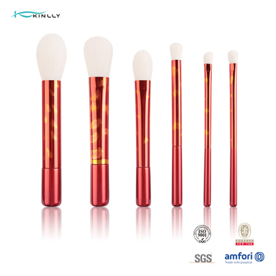 Uzun Alüminyum Yüksük Sentetik Saç Makyaj Fırçaları Kırmızı Saplı Kozmetik Fırça Seti