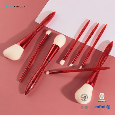 Kırmızı Plastik Saplı Profesyonel Makyaj Fırça Setleri Alüminyum Yüksük Kozmetik Fırça Seti