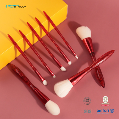 Kırmızı Plastik Saplı Profesyonel Makyaj Fırça Setleri Alüminyum Yüksük Kozmetik Fırça Seti
