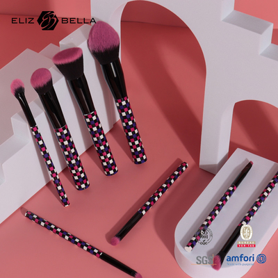 Taşınabilir Kozmetik Makyaj Fırça Seti Plastik Saplı Rulo Baskı Sentetik Saç 8 adet