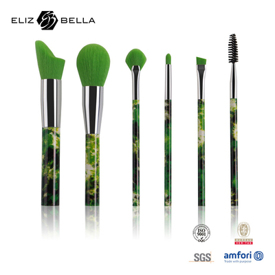 Full Rolling Printing 6 Parça Makyaj Fırça Seti Yeşil Sentetik Saç Kozmetik Fırçası
