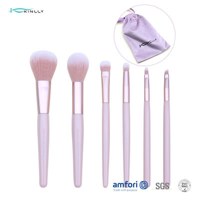6PCS Aluminum Ferrule Pink Handle Makeup Brushes