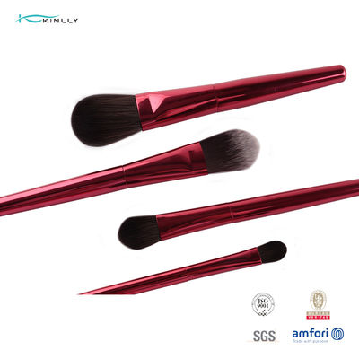 Kırmızı Ahşap Saplı 7PCS Kozmetik Makyaj Fırçası Kozmetik Kılıflı Set
