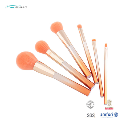 Aluminum Ferrule Face Makeup Brush Set 6PCS Plastic Handle Soft Synthetic Hair