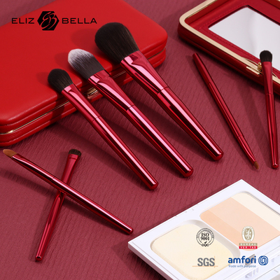 6pcs Red Metal Handle Profesyonel Makyaj Fırçaları Kozmetik Kutusu ile