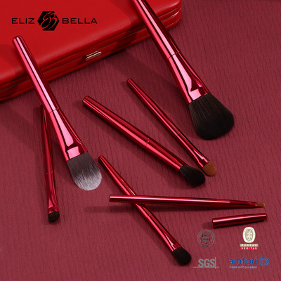 6pcs Red Metal Handle Profesyonel Makyaj Fırçaları Kozmetik Kutusu ile