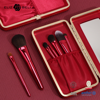 6pcs Red Metal Handle Profesyonel Makyaj Fırçaları Kozmetik Kutusu ile