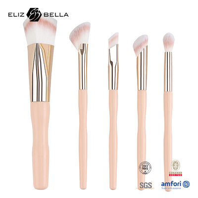 5pcs Fabrika Fiyatı Özel Logo 100% Sentetik Saç Vegan Yüz Göz Makyaj fırça seti,Ağaç sap ve Alüminyum ferrule