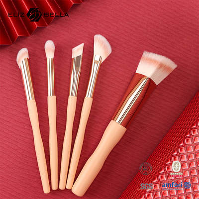 5pcs Fabrika Fiyatı Özel Logo 100% Sentetik Saç Vegan Yüz Göz Makyaj fırça seti,Ağaç sap ve Alüminyum ferrule