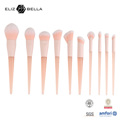 10pcs pembe plastik tutamlı yolculuk makyaj fırçası seti sentetik saç, güzellik ihtiyacı makyaj araçları tozu, mavi, göz gölgeleri