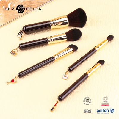5 pcs özelleştirilebilir seyahat makyaj fırçası kümesi Ahşap sapık Alüminyum ferrule ve 100% sentetik saç