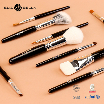 Siyah ahşap sapı ve alüminyum ferrule ile 9 adet Travel Pro makyaj fırçaları özelleştirin