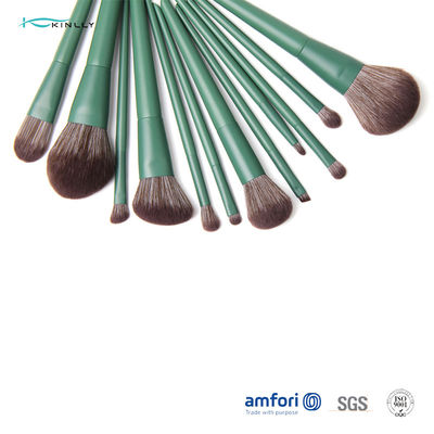 12 adet Yeşil Ahşap Saplı Güzel Makyaj Fırça Setleri